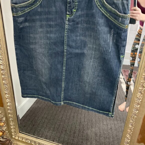 Y2k Dolce & Gabbana Denim Jean Skirt Front Zipper Neon Stitching Size 30 Blue - Picture 2 of 5